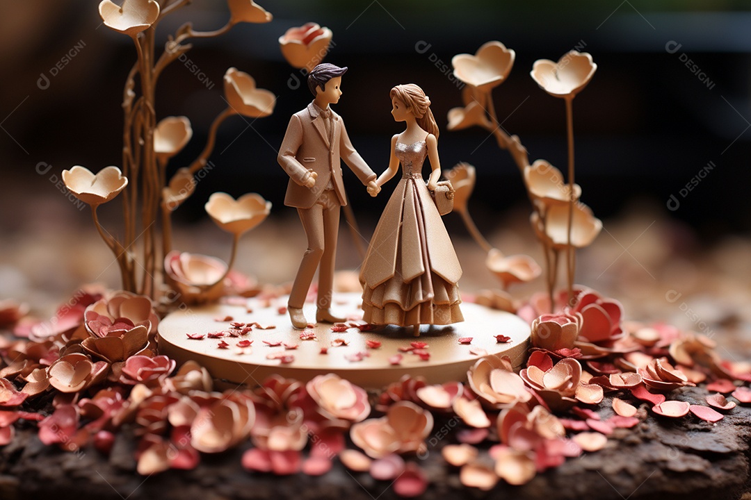 Casal de noivos em pé em miniatura