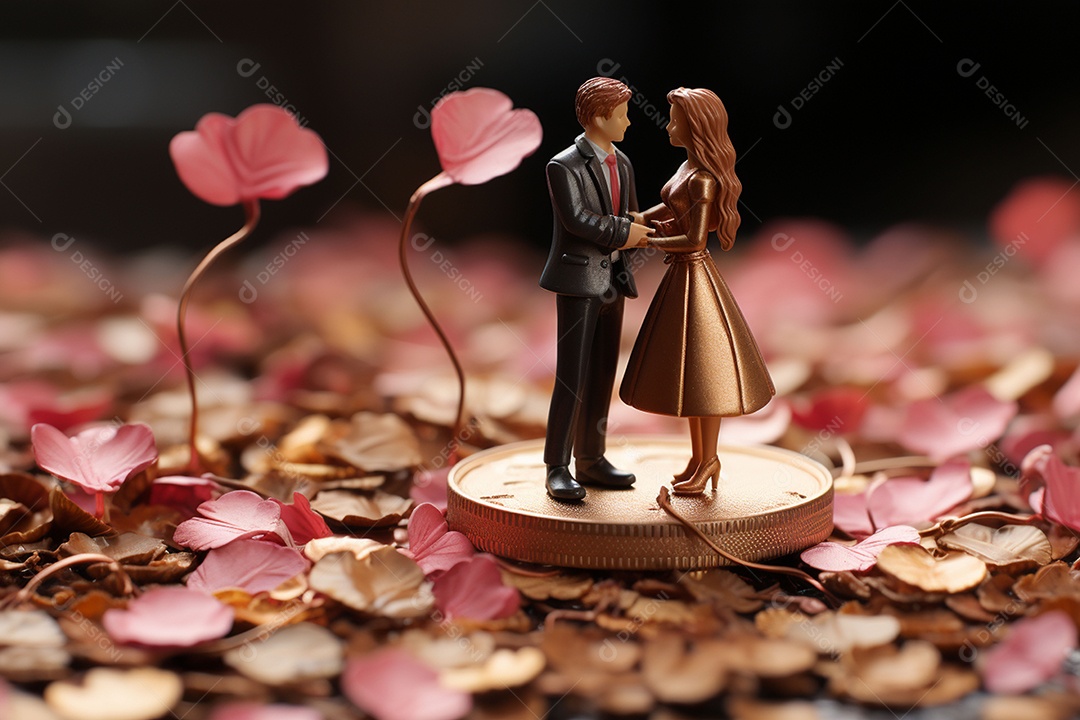 Casal de noivos em pé em miniatura