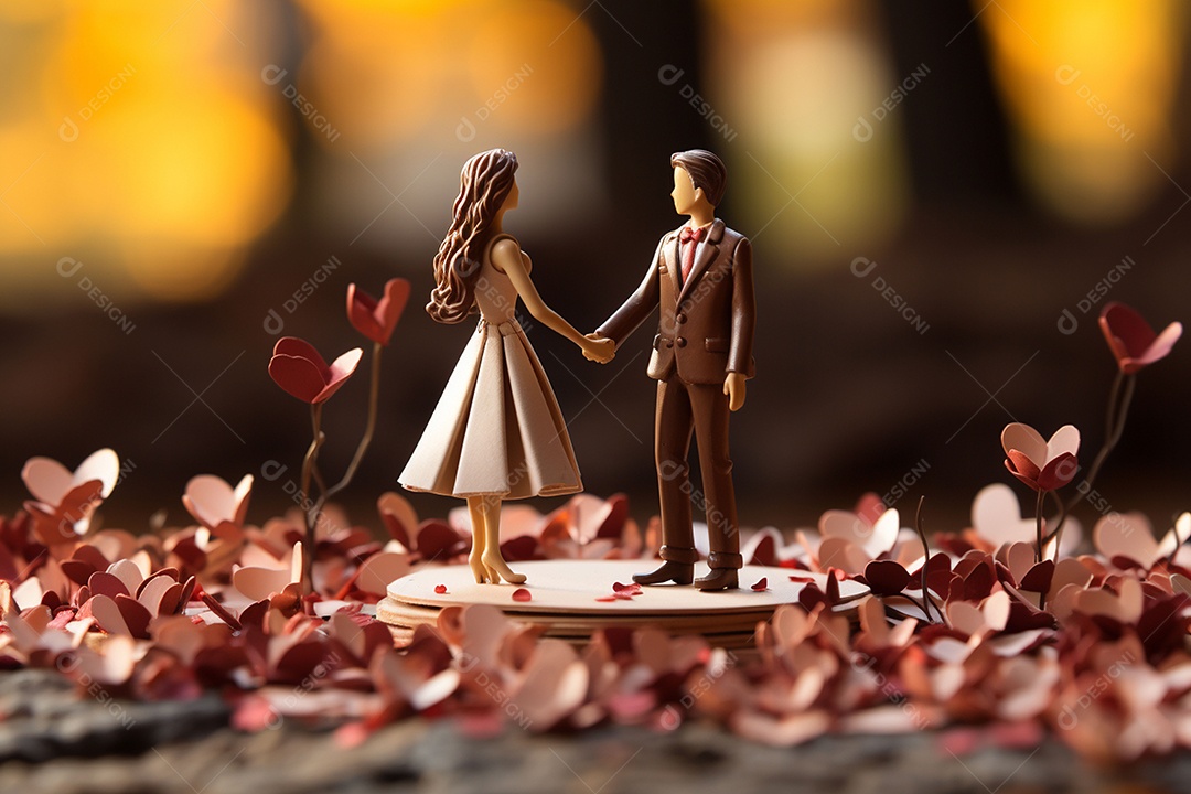 Casal de noivos em pé em miniatura