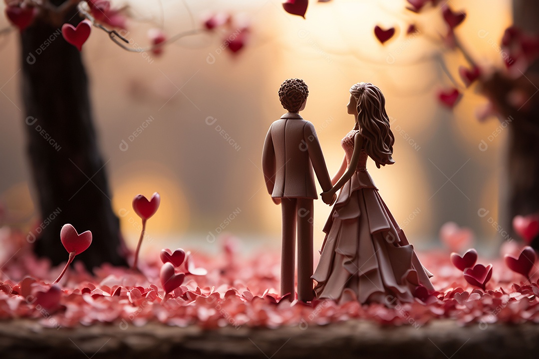 Casal de noivos em pé em miniatura