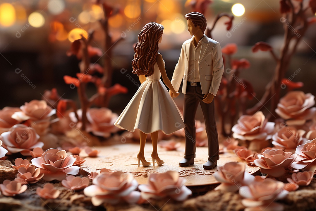 Casal de noivos em pé em miniatura