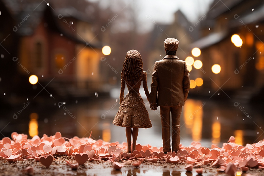 Casal de noivos em pé em miniatura