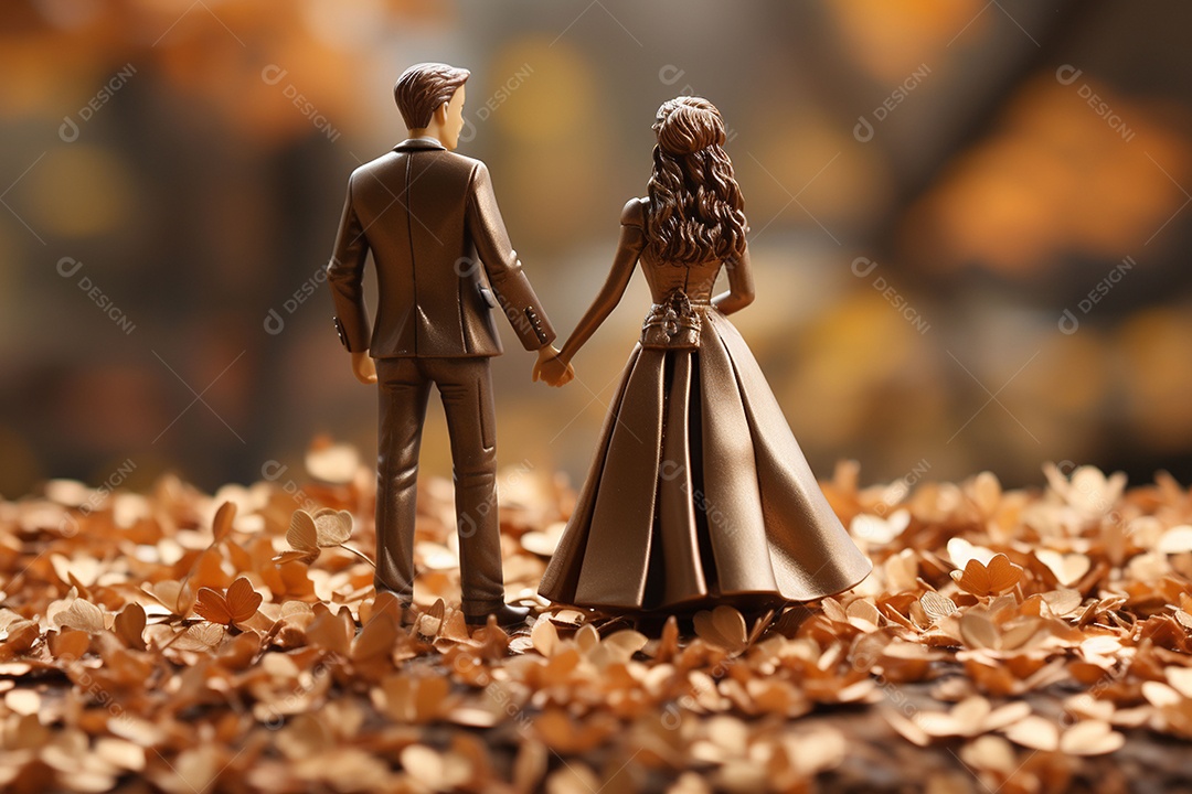 Casal de noivos em pé em miniatura