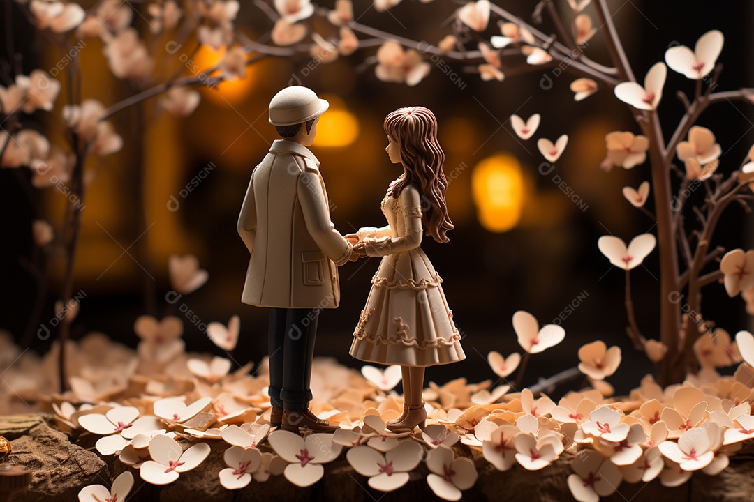 Casal de noivos em pé em miniatura