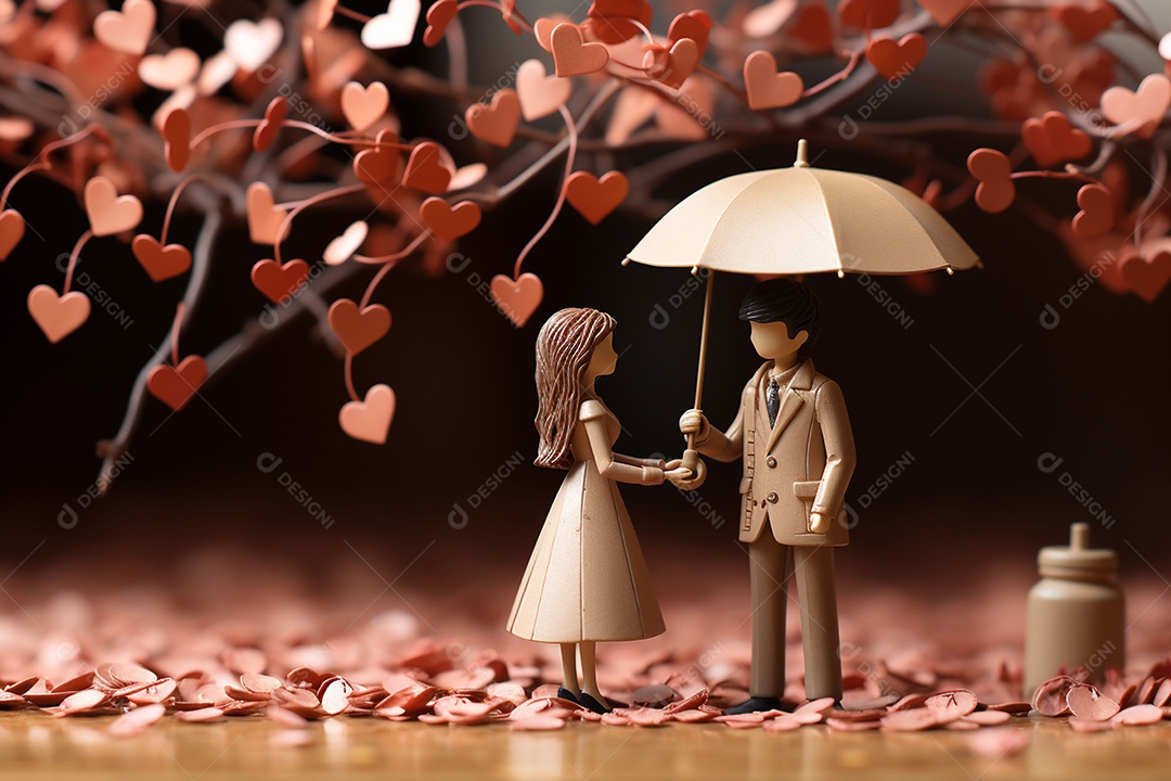 Casal de noivos em pé em miniatura