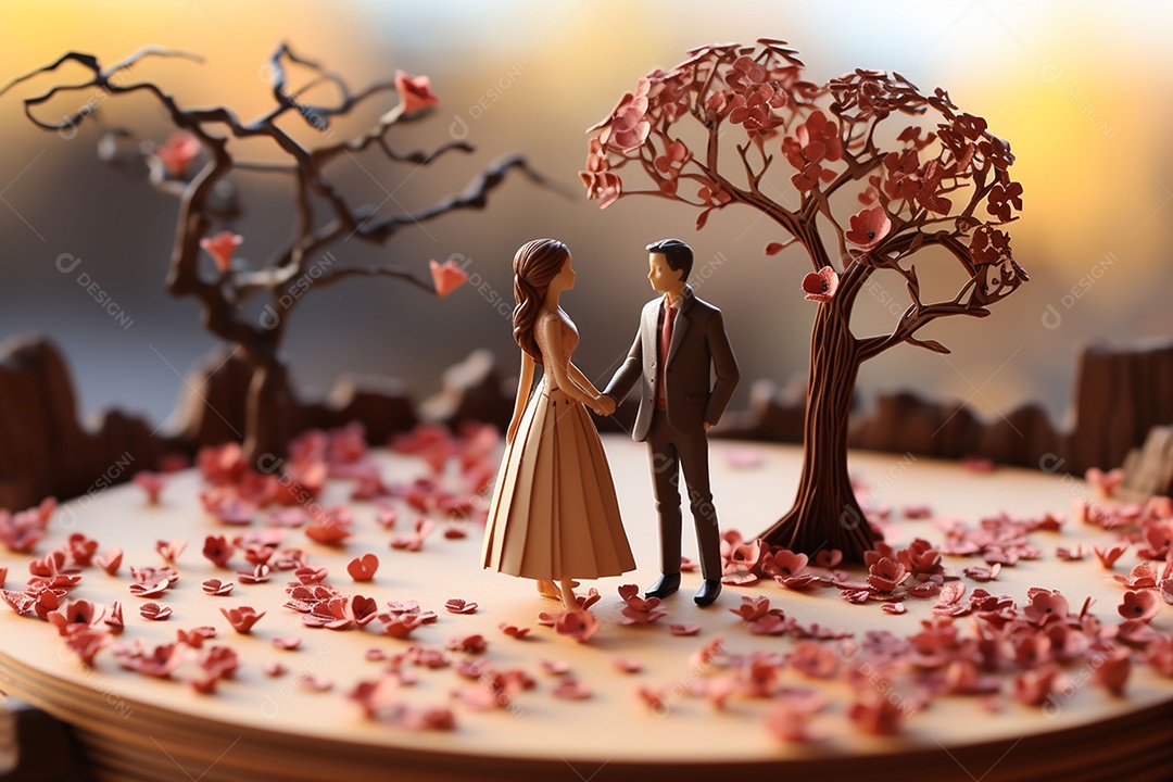 Casal de noivos em pé em miniatura