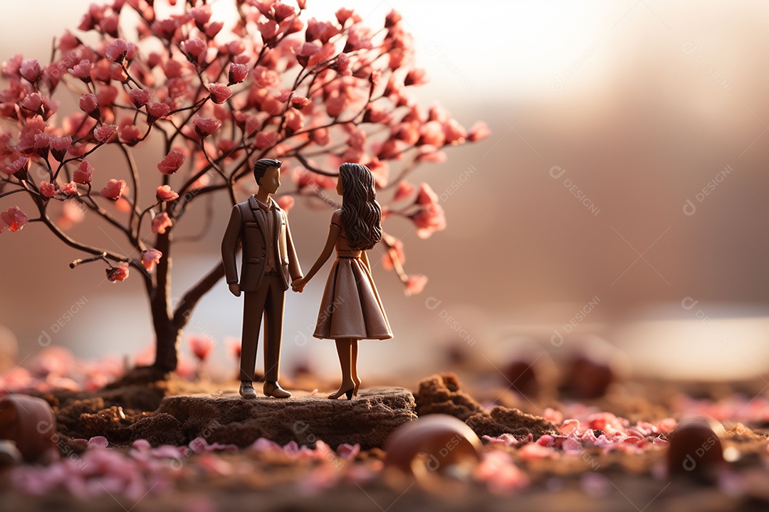 Casal de noivos em pé em miniatura