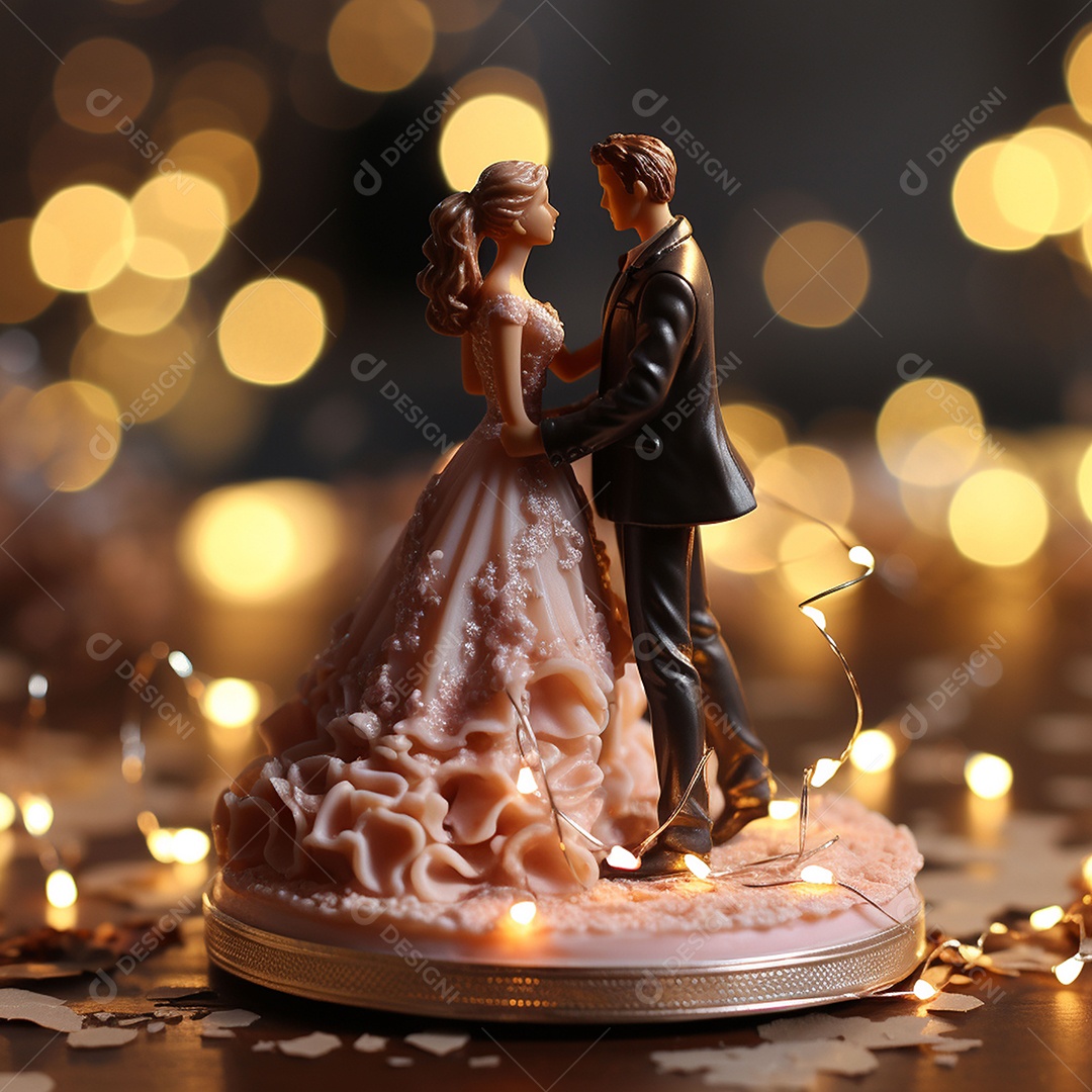 Casal de noivos em pé em miniatura