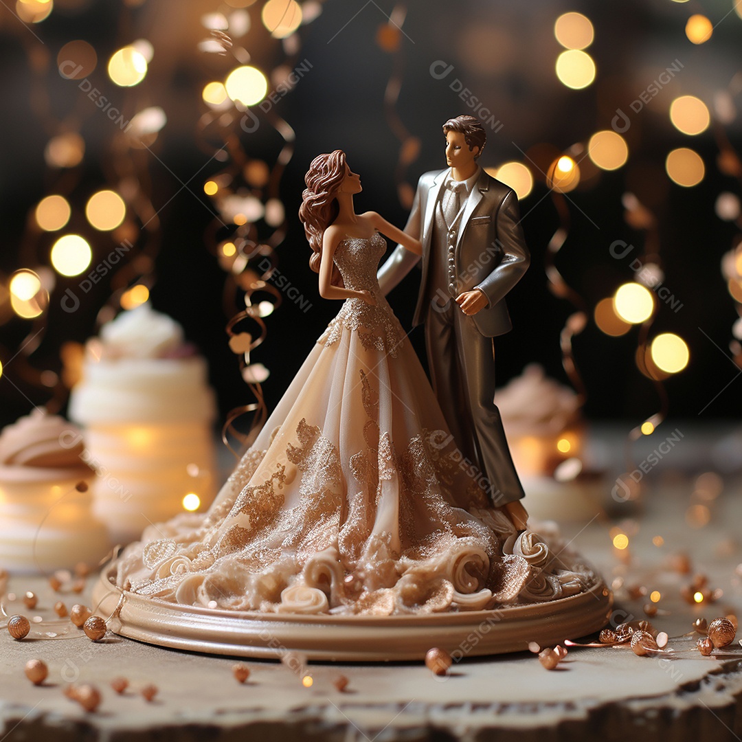 Casal de noivos em pé em miniatura