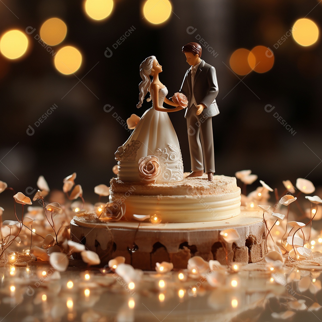 Casal de noivos em pé em miniatura