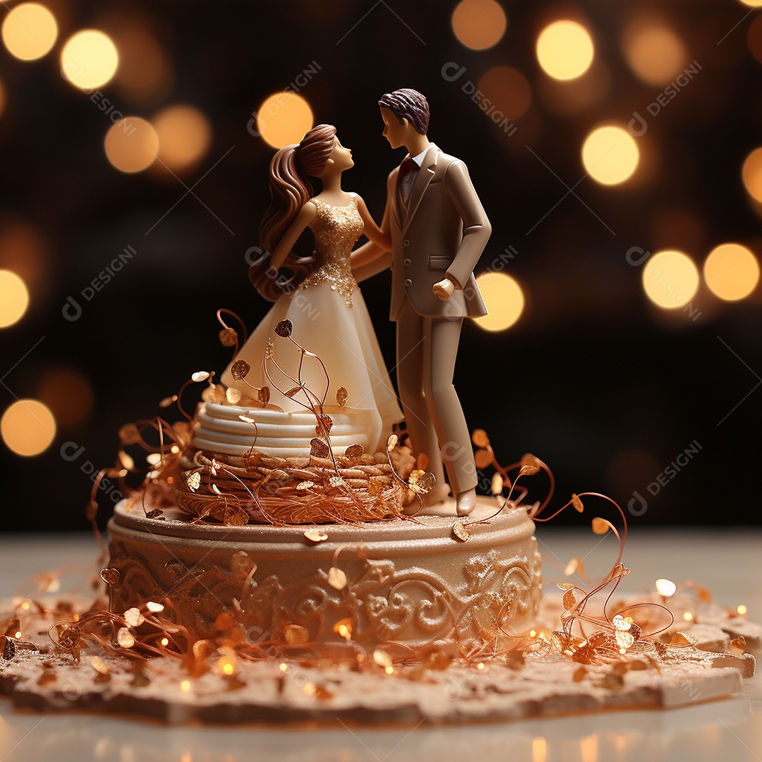 Casal de noivos em pé em miniatura