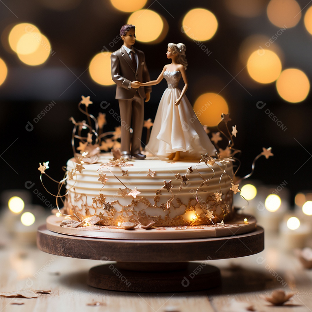 Casal de noivos em pé em miniatura