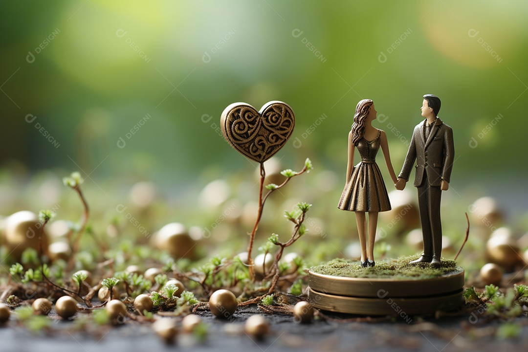 Casal de noivos em pé em miniatura