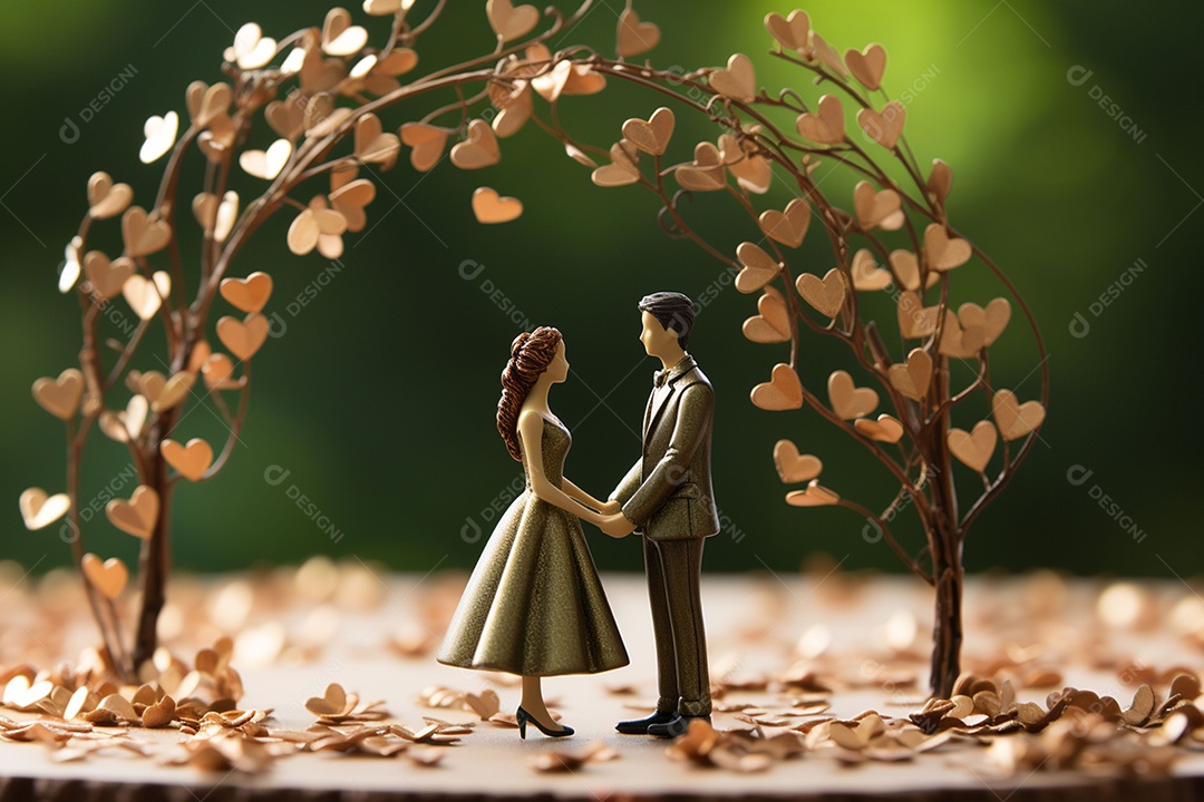 Casal de noivos em pé em miniatura