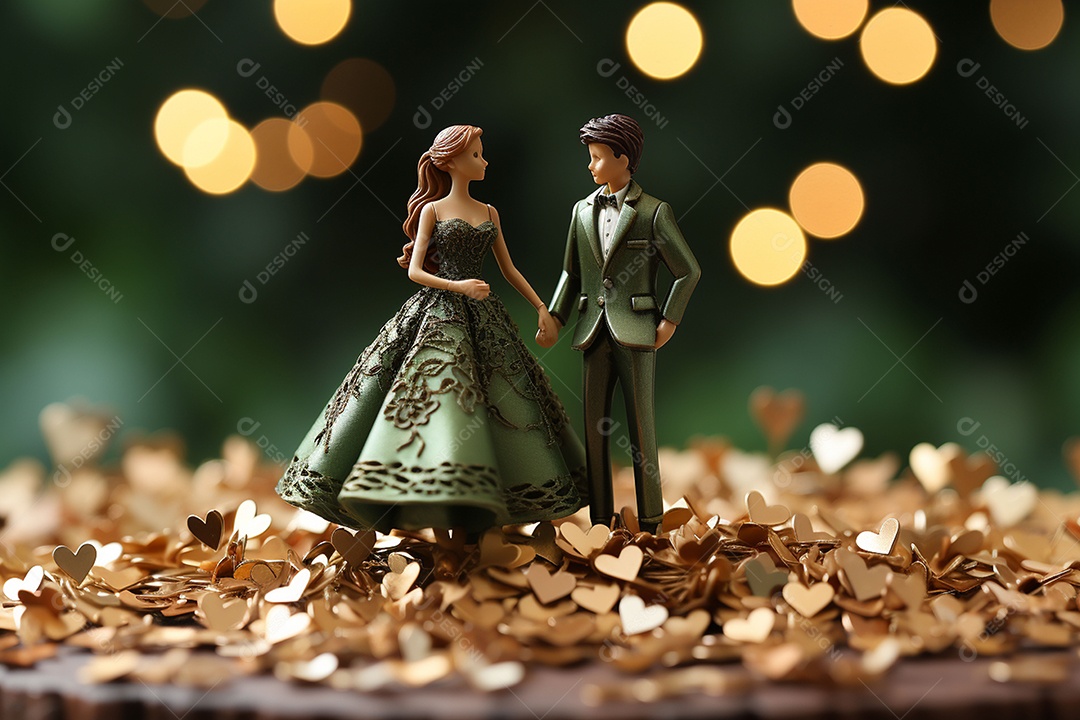 Casal de noivos em pé em miniatura