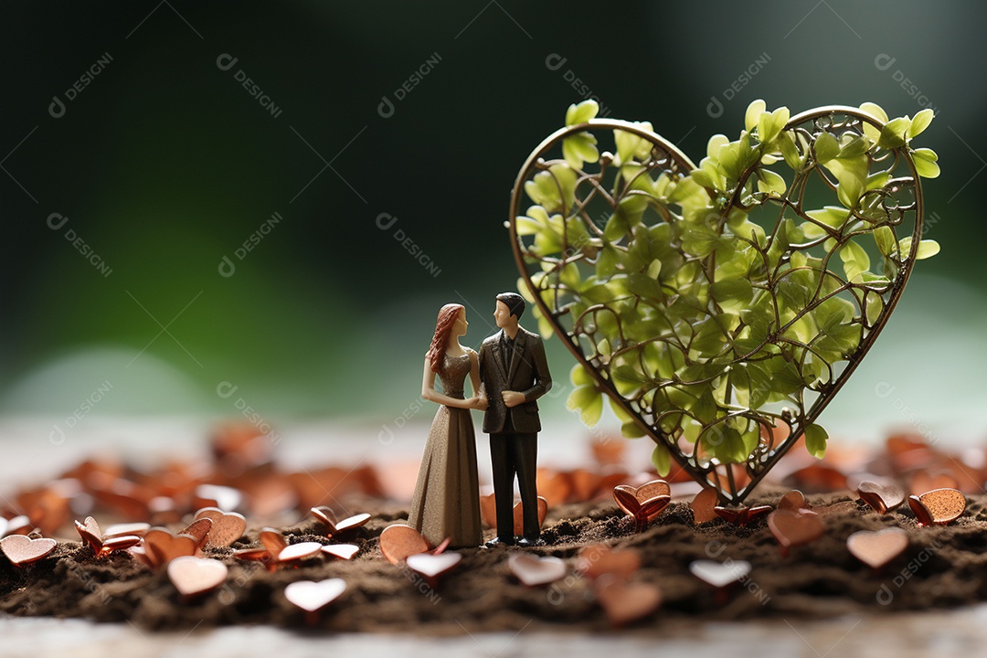 Casal de noivos em pé em miniatura