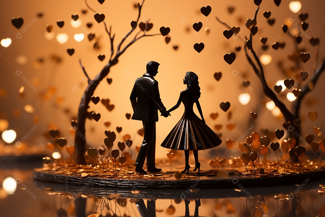 Casal de noivos em pé em miniatura