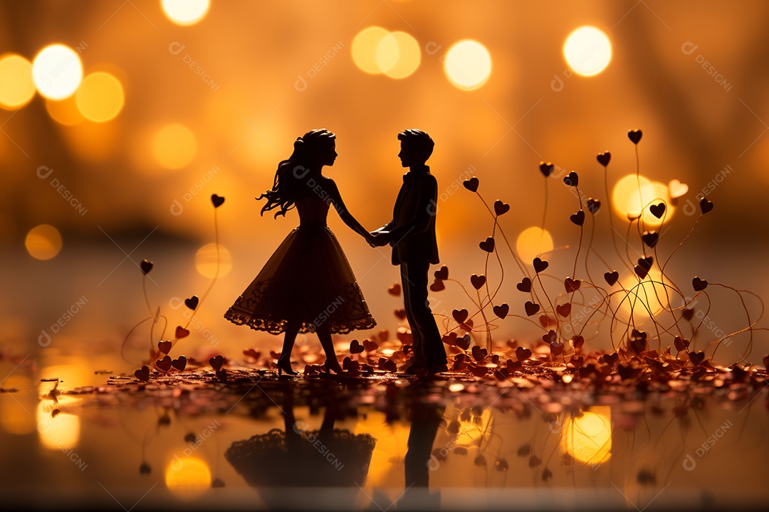 Casal de noivos em pé em miniatura