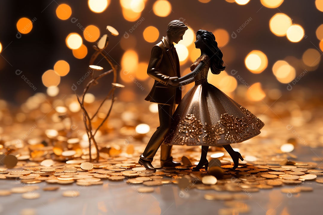 Casal de noivos em pé em miniatura