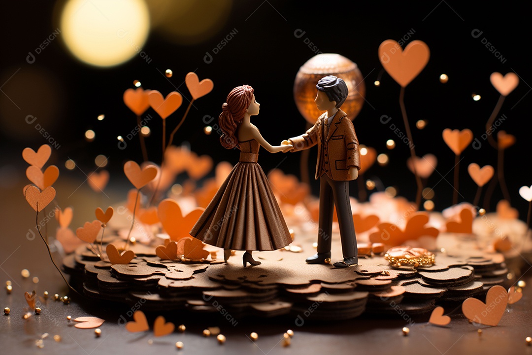 Casal de noivos em pé em miniatura