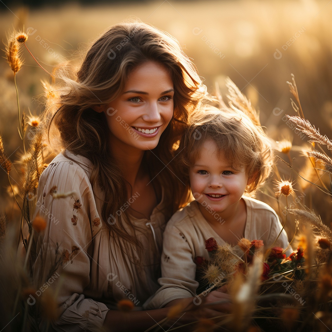 Mãe e criança adorável brincando na grama verde