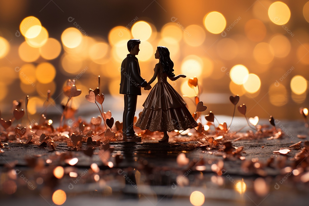 Casal de noivos em pé em miniatura