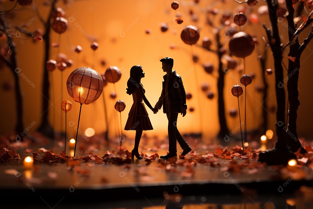 Casal de noivos em pé em miniatura