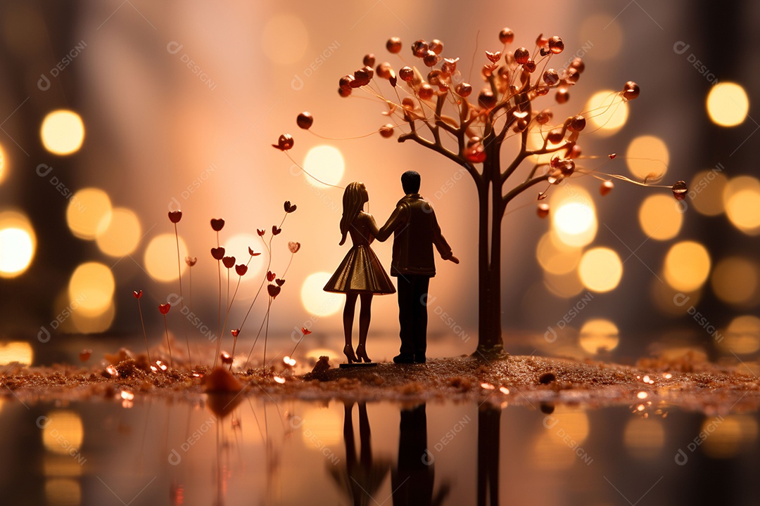 Casal de noivos em pé em miniatura