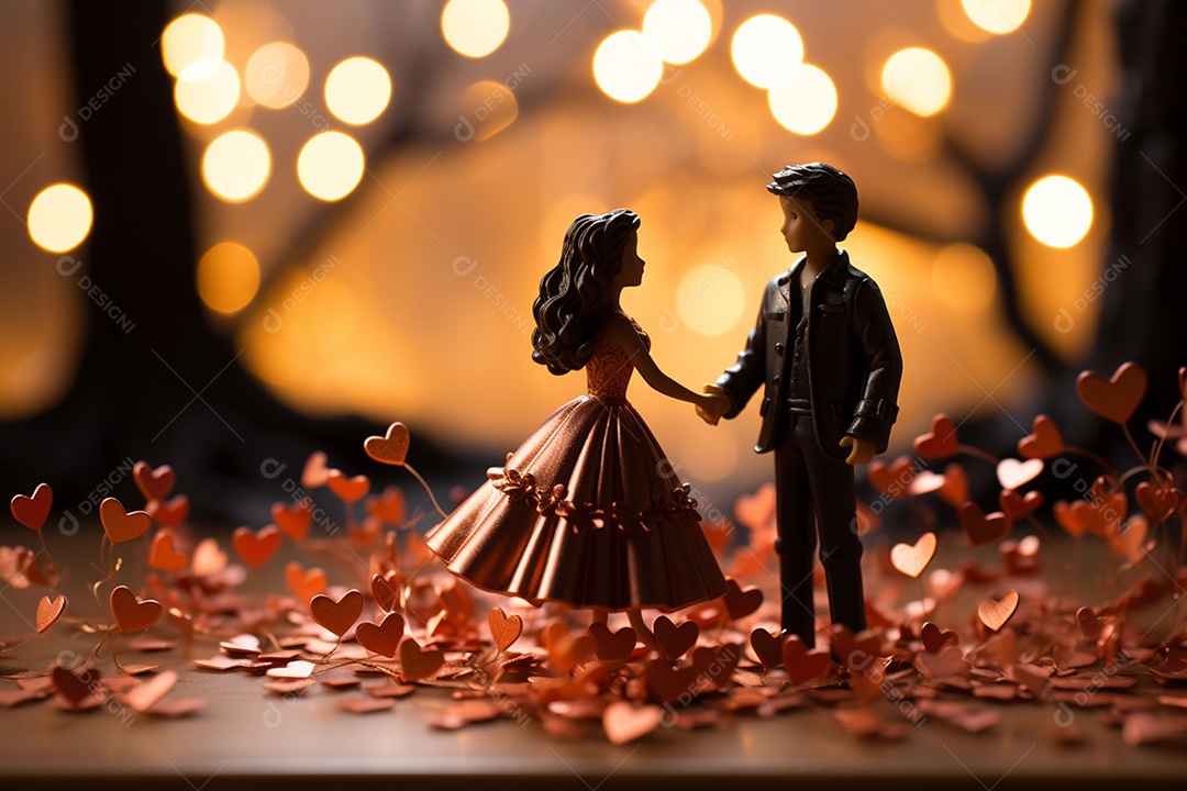 Casal de noivos em pé em miniatura