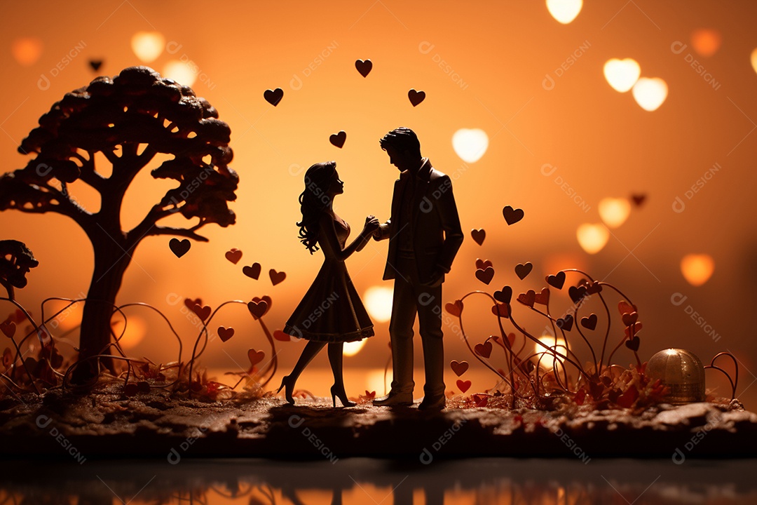 Casal de noivos em pé em miniatura