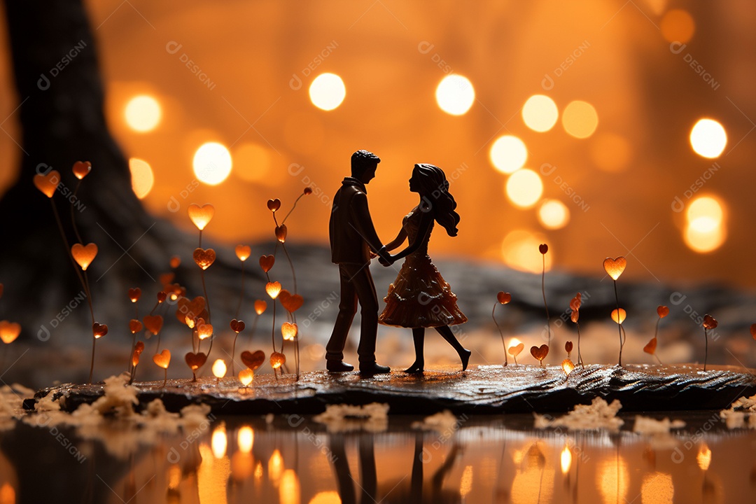 Casal de noivos em pé em miniatura