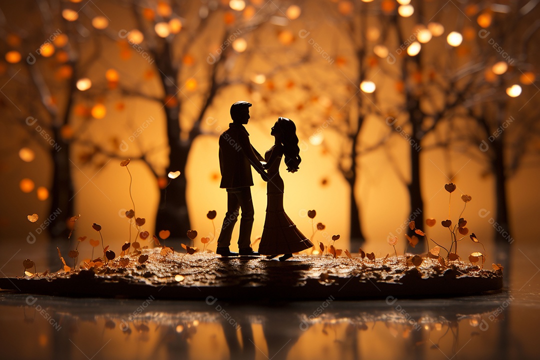 Casal de noivos em pé em miniatura