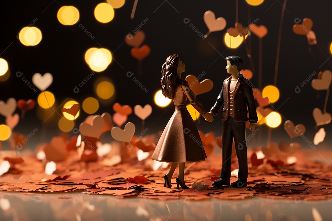 Casal de noivos em pé em miniatura