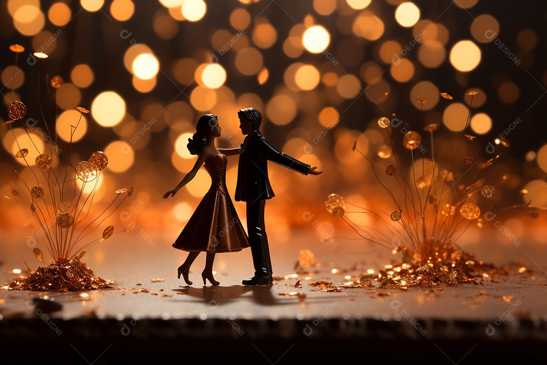 Casal de noivos em pé em miniatura