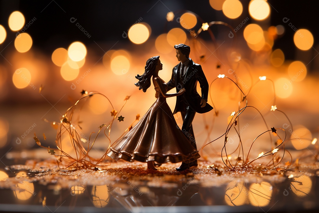 Casal de noivos em pé em miniatura