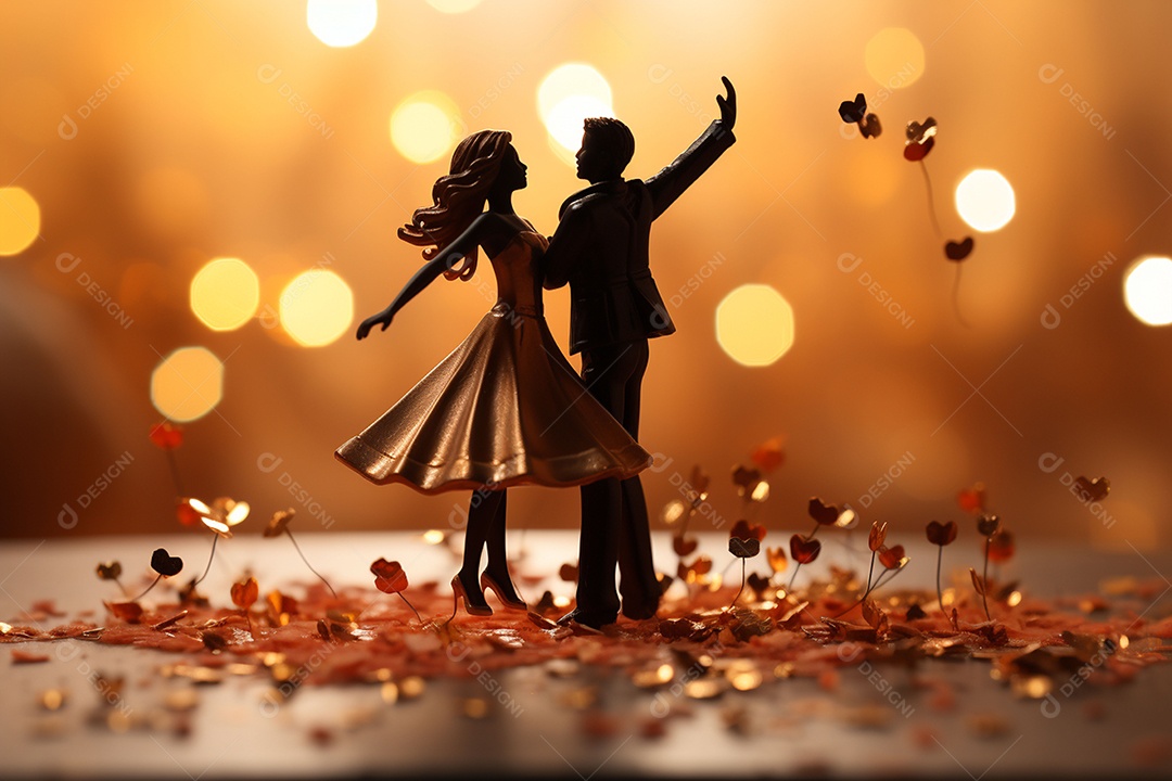 Casal de noivos em pé em miniatura