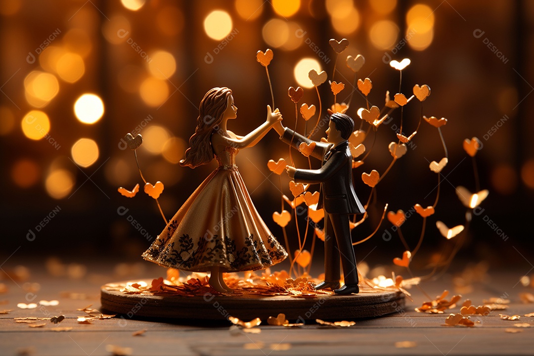 Casal de noivos em pé em miniatura