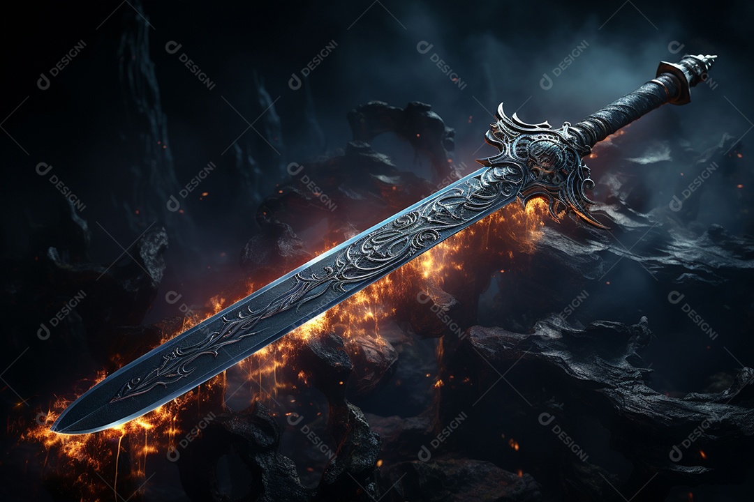 Foto misteriosa e mágica de uma espada de prata