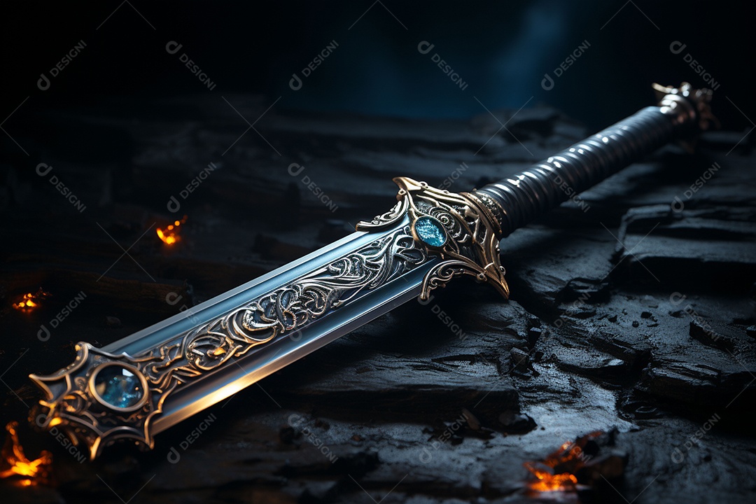 Foto misteriosa e mágica de uma espada de prata