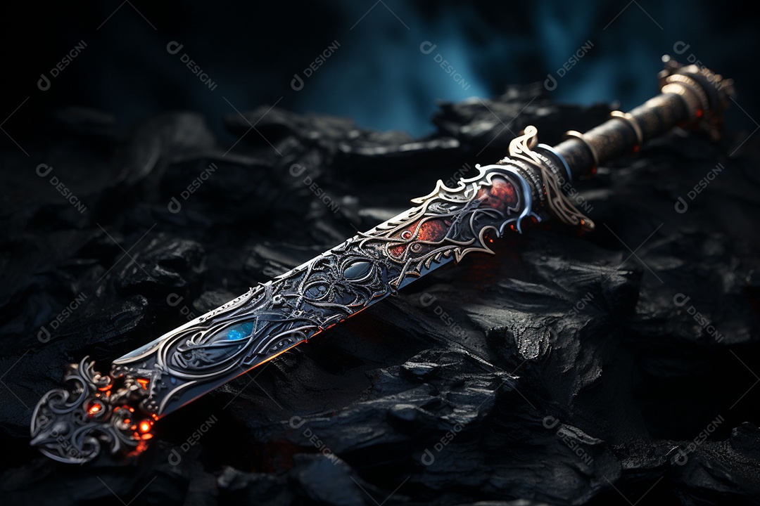 Foto misteriosa e mágica de uma espada de prata