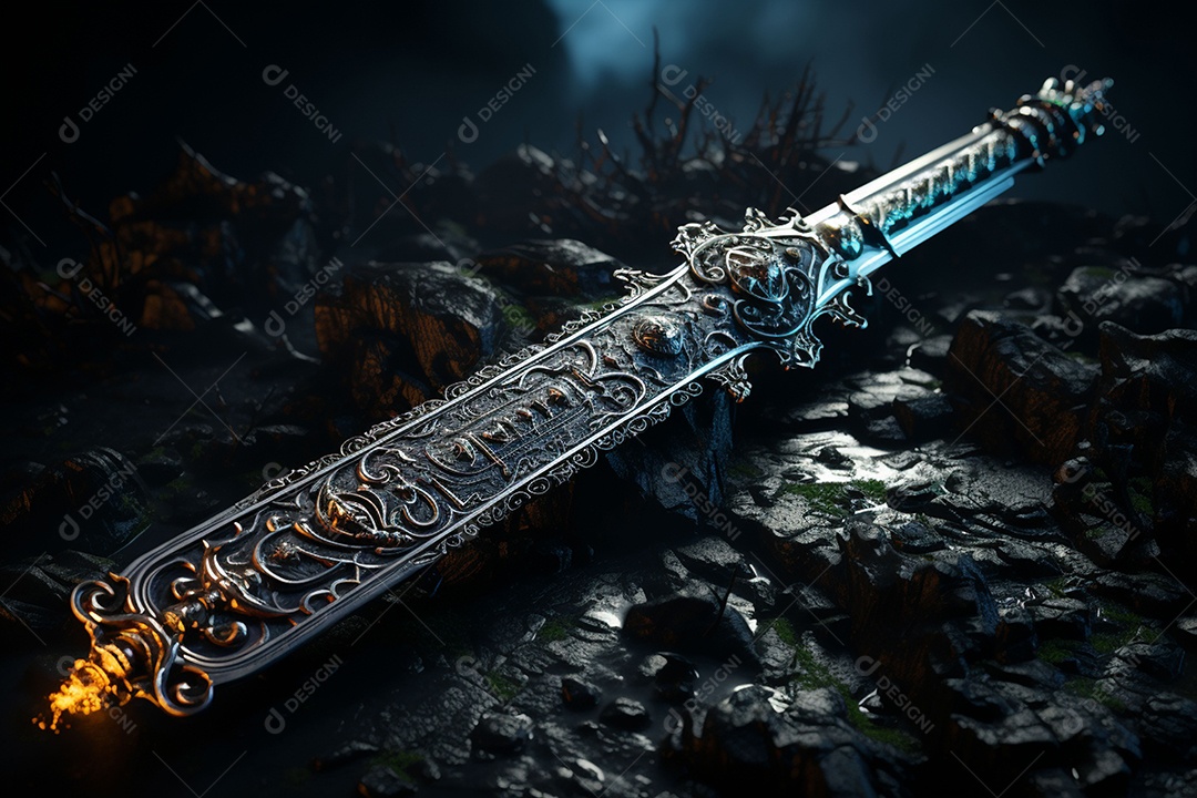 Foto misteriosa e mágica de uma espada de prata