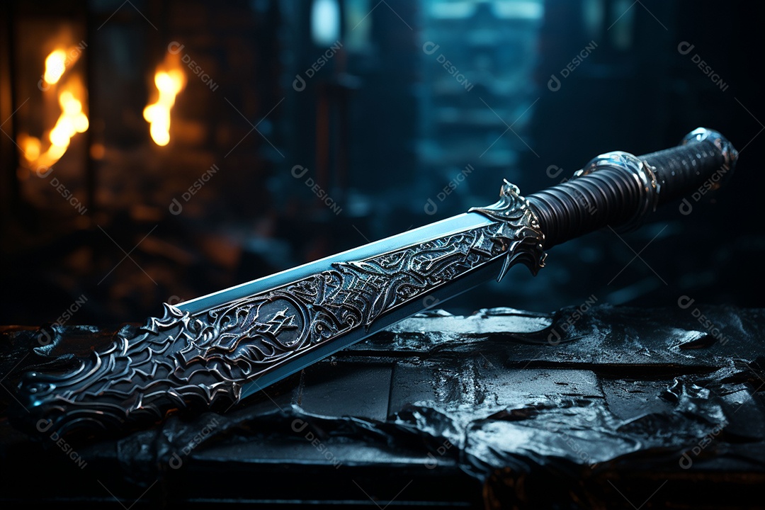 Foto misteriosa e mágica de uma espada de prata