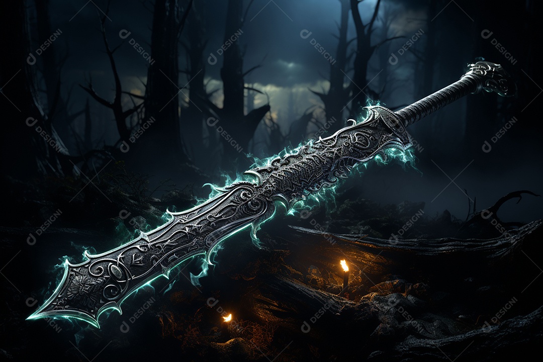 Foto misteriosa e mágica de uma espada de prata
