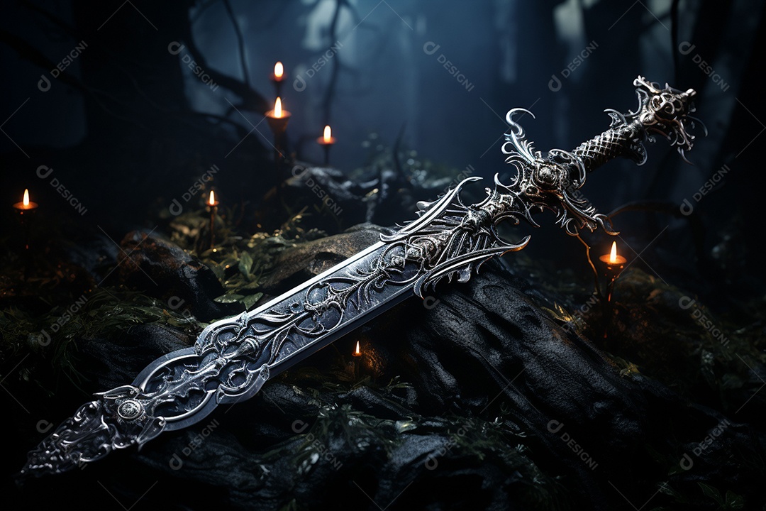 Foto misteriosa e mágica de uma espada de prata