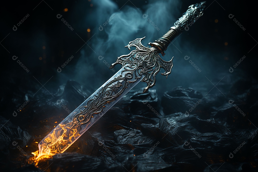 Foto misteriosa e mágica de uma espada de prata