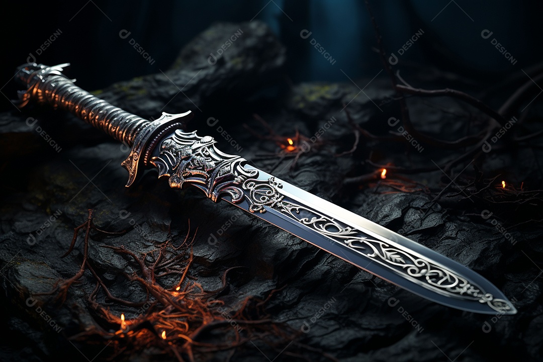 Foto misteriosa e mágica de uma espada de prata