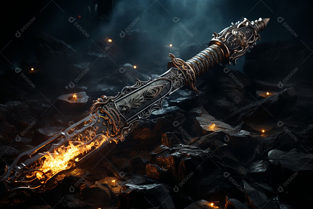 Foto misteriosa e mágica de uma espada de prata