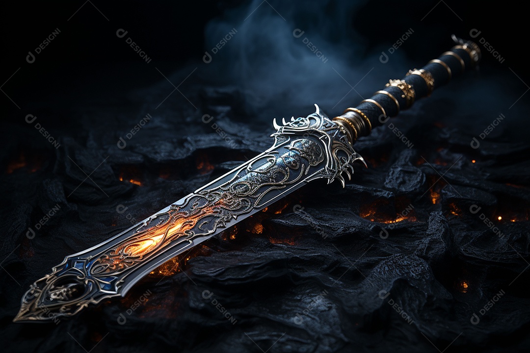 Foto misteriosa e mágica de uma espada de prata