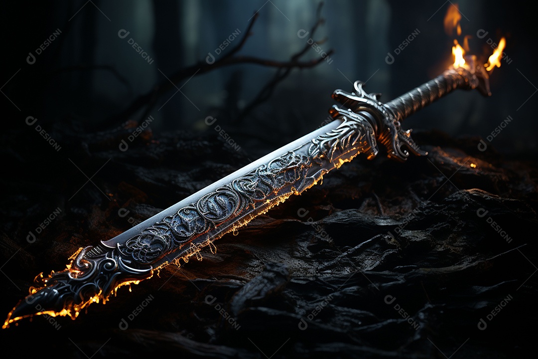 Foto misteriosa e mágica de uma espada de prata