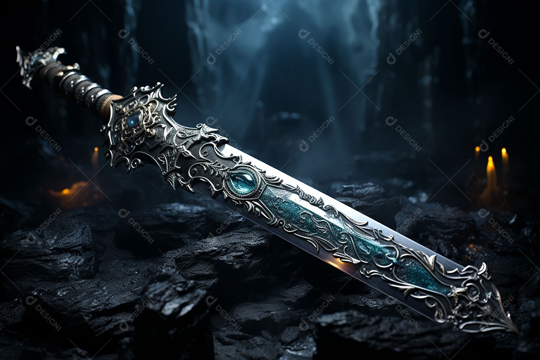 Foto misteriosa e mágica de uma espada de prata